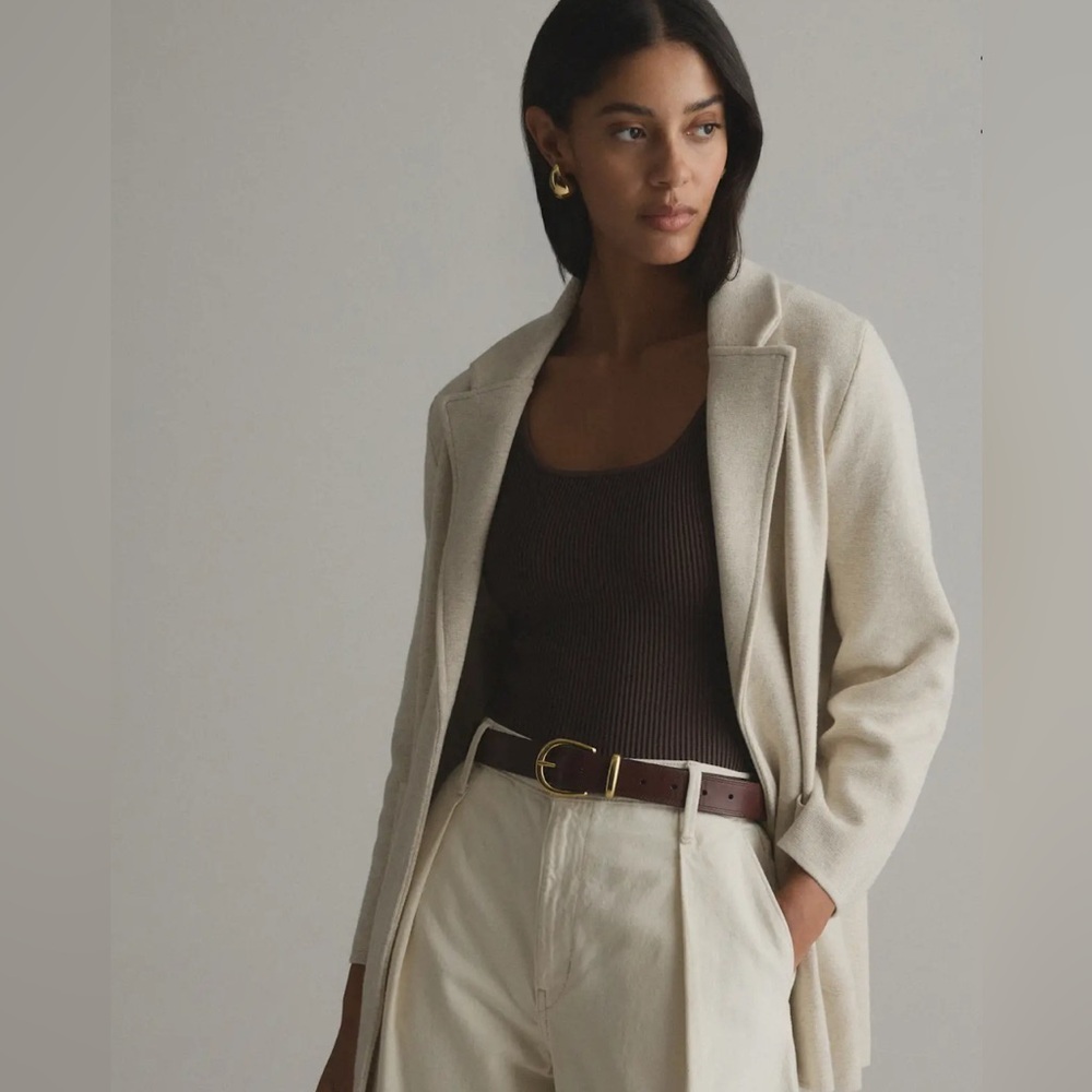 Quince Tan 100% Organic Cotton Open Knit Blazer, Size Medium
